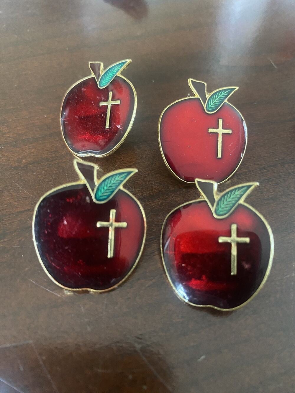 Red Apple Cross Pin Lapel Enamel Religious 2002 Award Lot Of 4